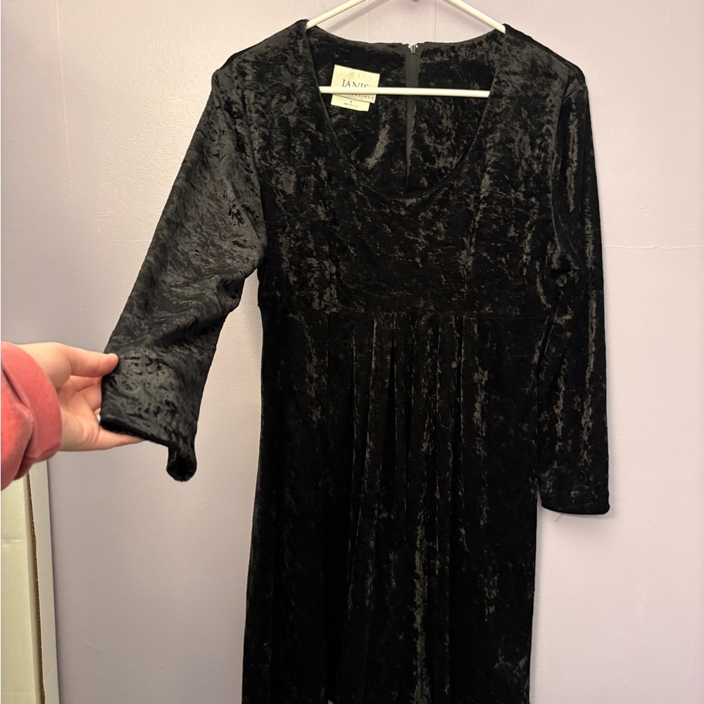 VTG 90s Janis San Francisco black crushed velvet empire waist long sleeve midi 6 - Picture 2 of 5